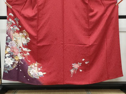 平和屋着物●豪華振袖・長襦袢セット　御所車花文　暈し染め　金彩　京都きもの友禅扱い　正絹　逸品　CABI1384th