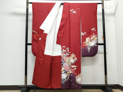 平和屋着物●豪華振袖・長襦袢セット　御所車花文　暈し染め　金彩　京都きもの友禅扱い　正絹　逸品　CABI1384th