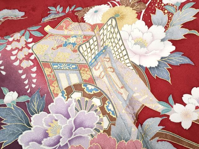 平和屋着物●豪華振袖・長襦袢セット　御所車花文　暈し染め　金彩　京都きもの友禅扱い　正絹　逸品　CABI1384th