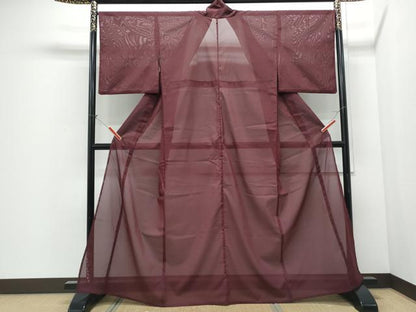 平和屋着物＊夏物　色無地　絽　葡萄色　洗える着物　CABI1386th