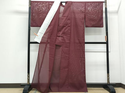 平和屋着物＊夏物　色無地　絽　葡萄色　洗える着物　CABI1386th