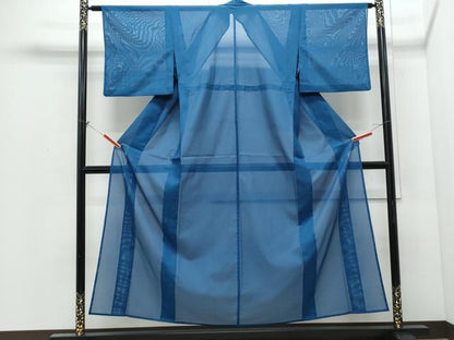 平和屋着物＊夏物　色無地　絽　藍色　洗える着物　CABI1397th