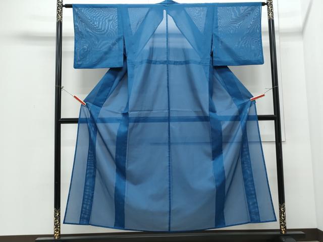 平和屋着物＊夏物　色無地　絽　藍色　洗える着物　CABI1397th