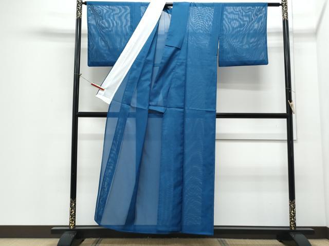平和屋着物＊夏物　色無地　絽　藍色　洗える着物　CABI1397th