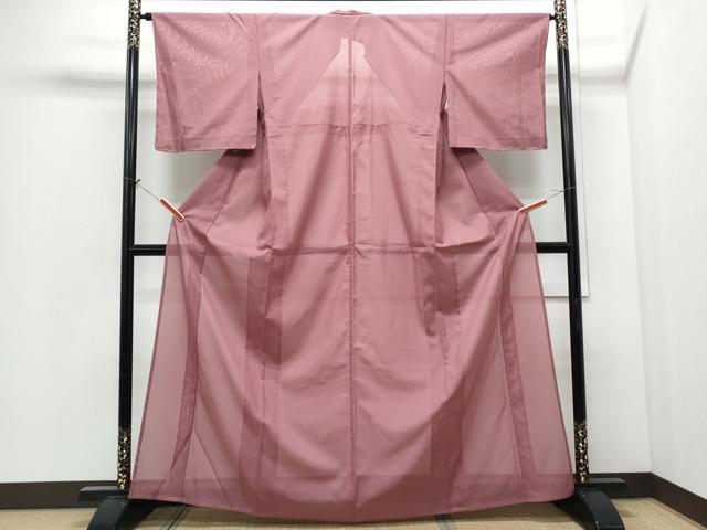 平和屋着物＊夏物　色無地　絽　紅梅色　洗える着物　CABI1398th
