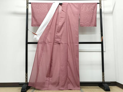 平和屋着物＊夏物　色無地　絽　紅梅色　洗える着物　CABI1398th