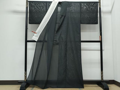 平和屋着物＊夏物　色無地　絽　暗黒色　黒地　洗える着物　CABI1402th