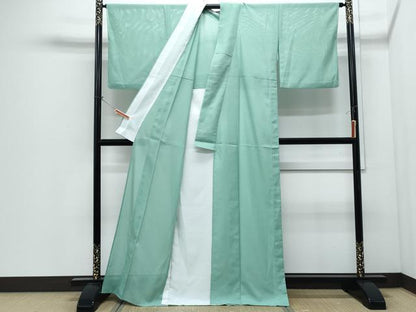 平和屋着物＊夏物　色無地　絽　薄萌葱色　洗える着物　CABI1405th