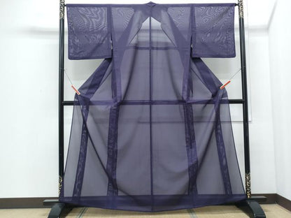 平和屋着物＊夏物　色無地　絽　深紫色　正絹　逸品　CABI1408th