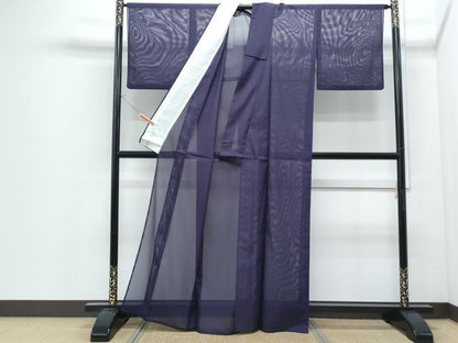 平和屋着物＊夏物　色無地　絽　深紫色　正絹　逸品　CABI1408th