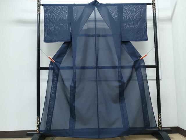 平和屋着物＊夏物　色無地　絽　濃藍色　洗える着物　CABI1410th