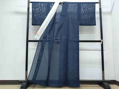 平和屋着物＊夏物　色無地　絽　濃藍色　洗える着物　CABI1410th