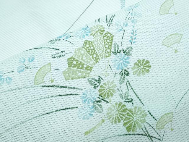 平和屋着物＊夏物　小紋　絽　扇面花文　洗える着物　CABI1413th