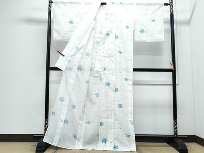 平和屋着物＊夏物　小紋　絽　流水楓文　洗える着物　CABI1416th