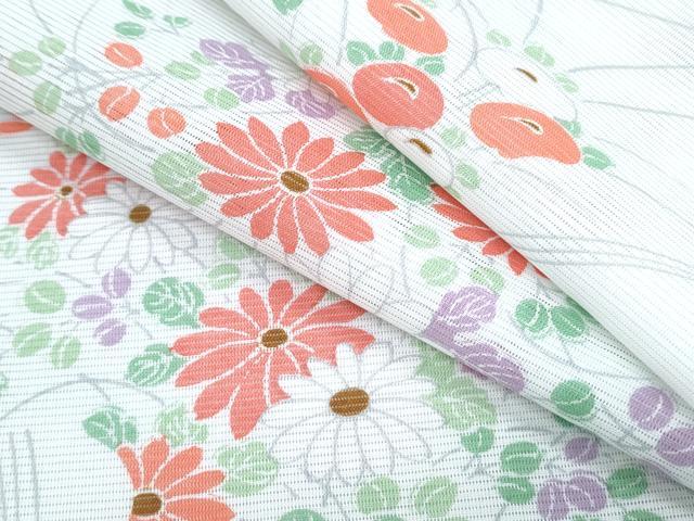 平和屋着物＊夏物　小紋　絽　草花文　洗える着物　CABI1427th