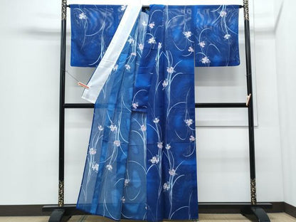 平和屋着物＊夏物　小紋　絽　草花文　暈し染め　洗える着物　CABI1430th