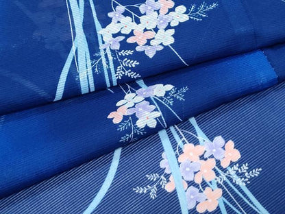 平和屋着物＊夏物　小紋　絽　草花文　暈し染め　洗える着物　CABI1430th