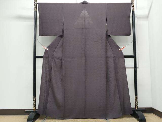 平和屋着物＊夏物　色無地　菱文紗　黒鳶色　正絹　逸品　CABI1436th