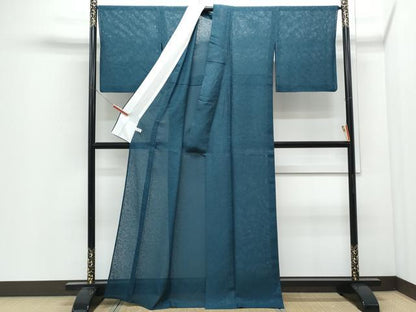 平和屋着物＊夏物　色無地　霞文紗　藍色　正絹　逸品　CABI1437th
