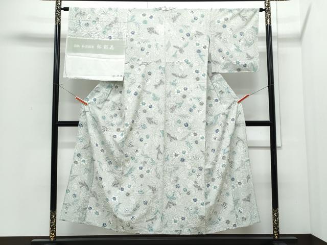 平和屋着物＊夏物　小紋　和染紅型　裕彩花　反端付き　正絹　逸品　CABI1444th