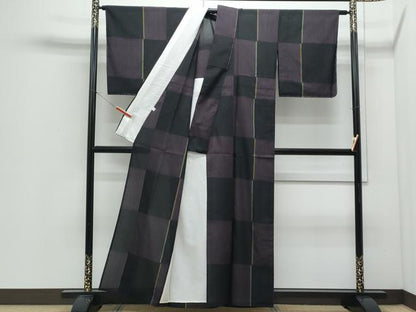 平和屋着物＊夏物　紗紬　市松文　正絹　逸品　CABI1446th