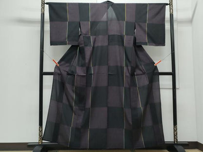 平和屋着物＊夏物　紗紬　市松文　正絹　逸品　CABI1446th