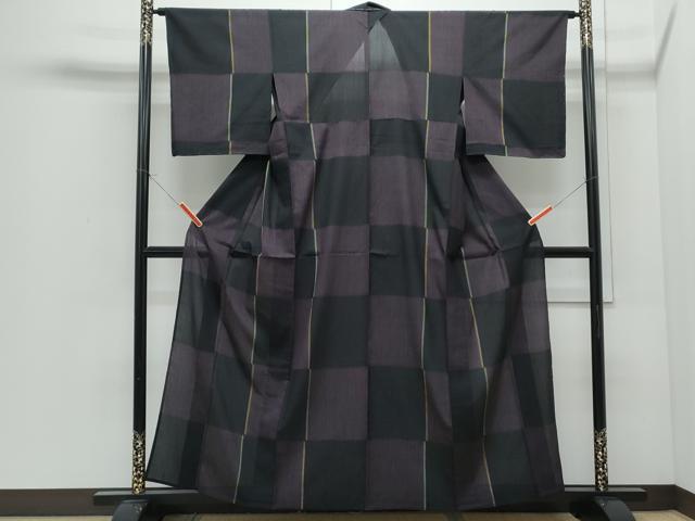 平和屋着物＊夏物　紗紬　市松文　正絹　逸品　CABI1446th