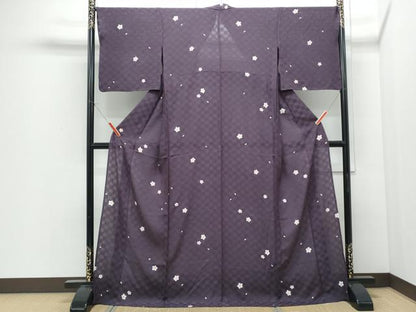 平和屋着物＊夏物　小紋　市松文紗　舞桜文　金彩　正絹　逸品　CABI1447th