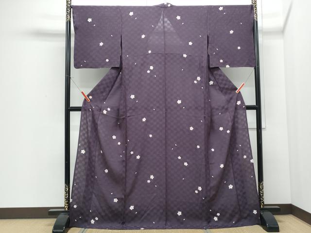 平和屋着物＊夏物　小紋　市松文紗　舞桜文　金彩　正絹　逸品　CABI1447th