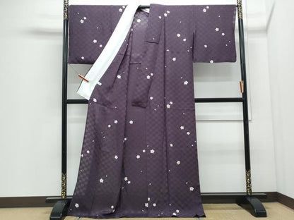 平和屋着物＊夏物　小紋　市松文紗　舞桜文　金彩　正絹　逸品　CABI1447th
