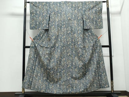 平和屋着物＊夏物　小紋　藍　型染め　花丸間道　ますいわ屋扱い　正絹　逸品　CABI1448th