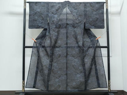 平和屋着物＊夏物　結城紬　夏結城　100亀甲　雲重ね草花文　正絹　逸品　CABI1453th