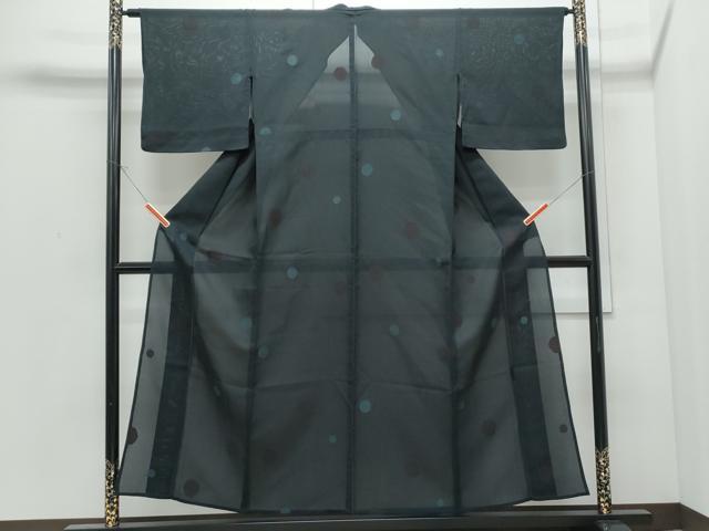 平和屋着物＊夏物　小紋　あられ　黒地　正絹　逸品　CABI1461th