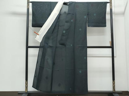 平和屋着物＊夏物　小紋　あられ　黒地　正絹　逸品　CABI1461th