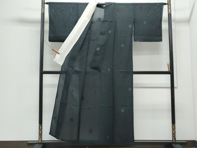平和屋着物＊夏物　小紋　あられ　黒地　正絹　逸品　CABI1461th