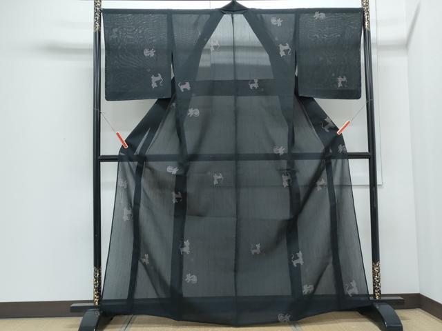 平和屋着物＊夏物　結城紬　夏結城　猫　黒地　正絹　逸品　未使用　CABI1463th