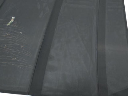平和屋着物＊夏物　訪問着　絽　刺繍　草花文　黒地　金彩　正絹　逸品　未使用　CABI1465th