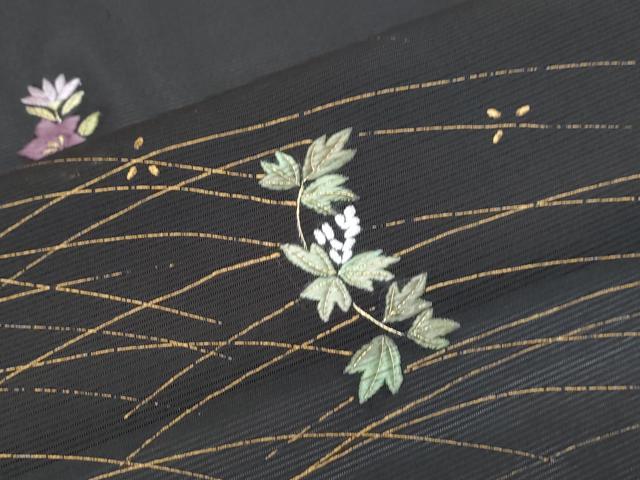 平和屋着物＊夏物　訪問着　絽　刺繍　草花文　黒地　金彩　正絹　逸品　未使用　CABI1465th