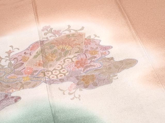 平和屋着物●中国三大刺繍　スワトウ刺繍　総刺繍　訪問着　地紙草花文　暈し染め　金彩　正絹　逸品　CABI1470th