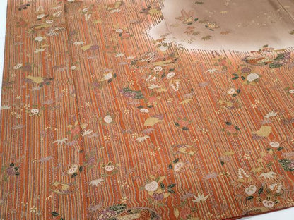 平和屋着物●訪問着　草花文　暈し染め　金彩　正絹　逸品　CABI1472th
