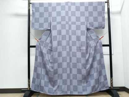 平和屋着物●上質な小紋　市松舞花文　正絹　逸品　CABI1473th