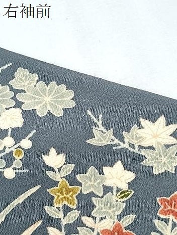 平和屋着物●訪問着　草花文　鬼しぼ縮緬　正絹　逸品　CABI1477th