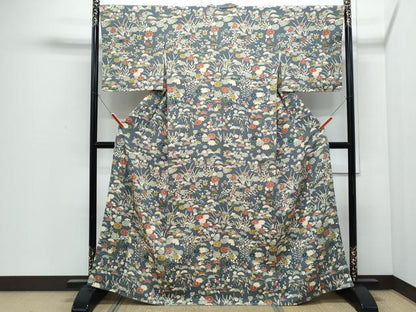 平和屋着物●訪問着　草花文　鬼しぼ縮緬　正絹　逸品　CABI1477th