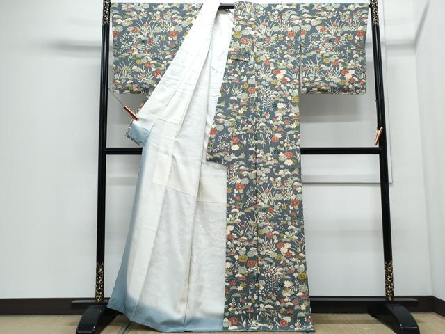 平和屋着物●訪問着　草花文　鬼しぼ縮緬　正絹　逸品　CABI1477th