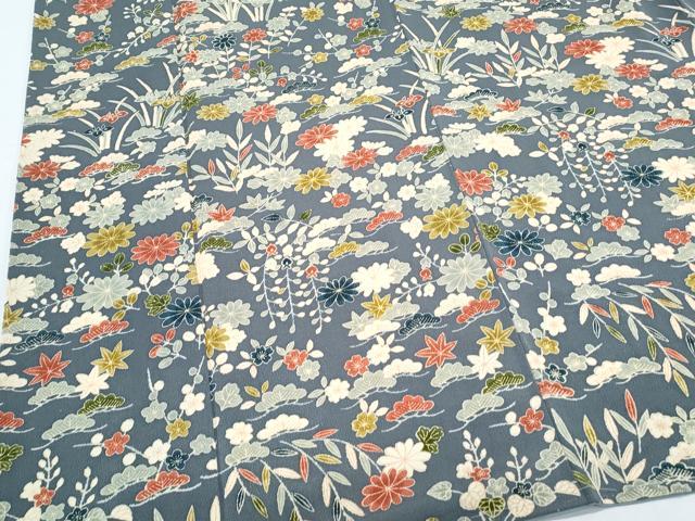 平和屋着物●訪問着　草花文　鬼しぼ縮緬　正絹　逸品　CABI1477th