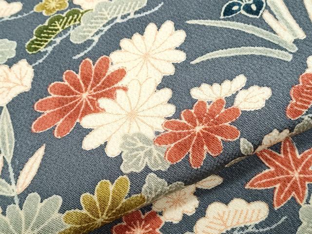 平和屋着物●訪問着　草花文　鬼しぼ縮緬　正絹　逸品　CABI1477th