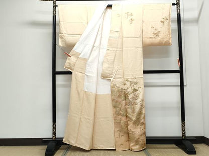 平和屋着物●訪問着　扇面花蝶文　暈し染め　金銀彩　正絹　逸品　未使用　CABI1480th