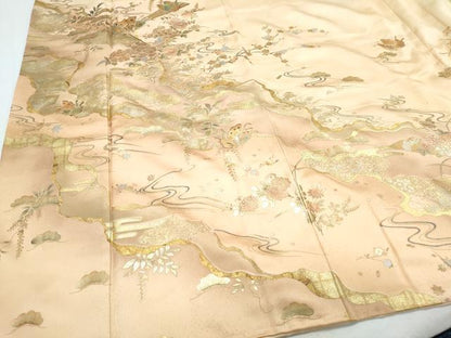 平和屋着物●訪問着　扇面花蝶文　暈し染め　金銀彩　正絹　逸品　未使用　CABI1480th