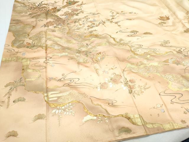 平和屋着物●訪問着　扇面花蝶文　暈し染め　金銀彩　正絹　逸品　未使用　CABI1480th