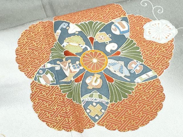 平和屋着物●訪問着　駒刺繍　宝尽くし花文　暈し染め　金彩　正絹　逸品　CABI1483th
